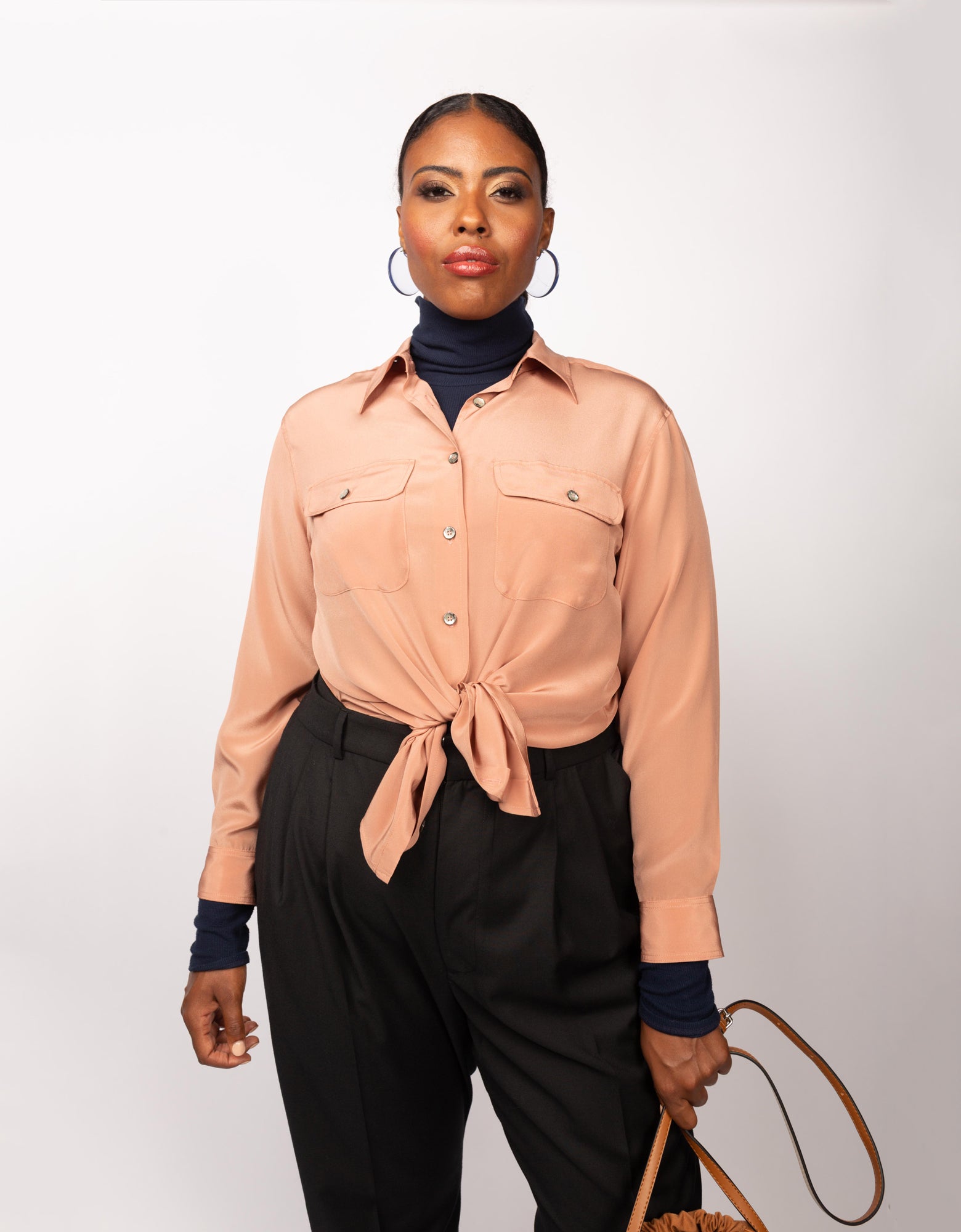 Two Pocket Silk Shirt in Terracotta - The Taylor