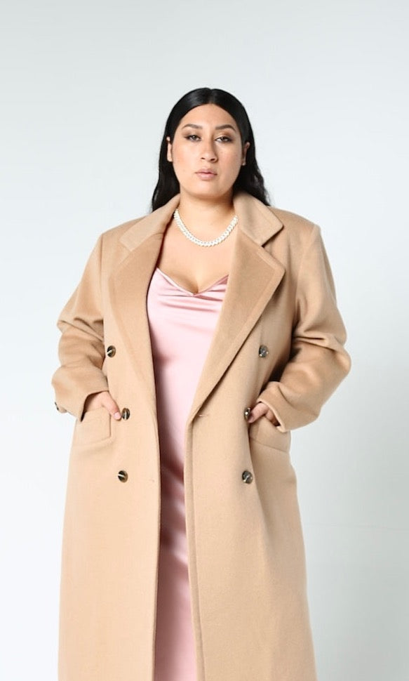 Double Breasted Car Coat - Camel - Designed to fit the "True Size Majority" 10+