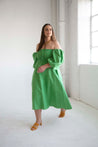 Linen On or Off the Shoulder Dress in Apple Green - The Colette- Plus Size and Size Inclusive