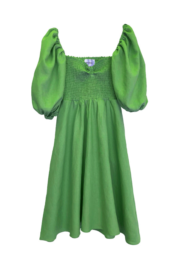 Linen On or Off the Shoulder Dress in Apple Green - The Colette- Plus Size and Size Inclusive 