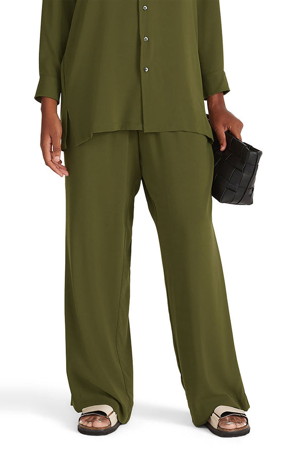 women's wide leg elastic waist pants green