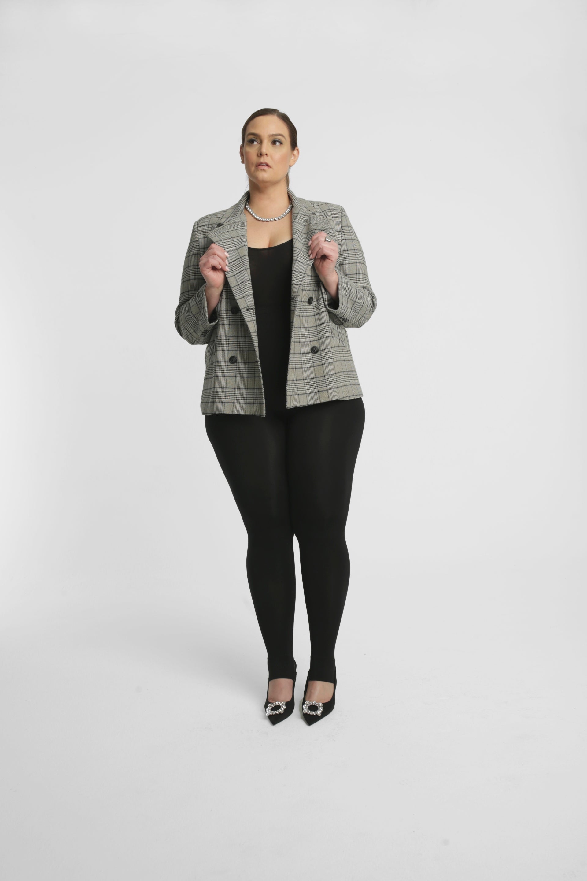 Double Breasted Blazer has a slightly oversized ﬁt.  Looks great open belted or buttoned up.  Made of a lightweight Wool blend, double-breasted with tailored shoulders. A go-anywhere wear any way favorite you will reach for from Fall through Spring. 