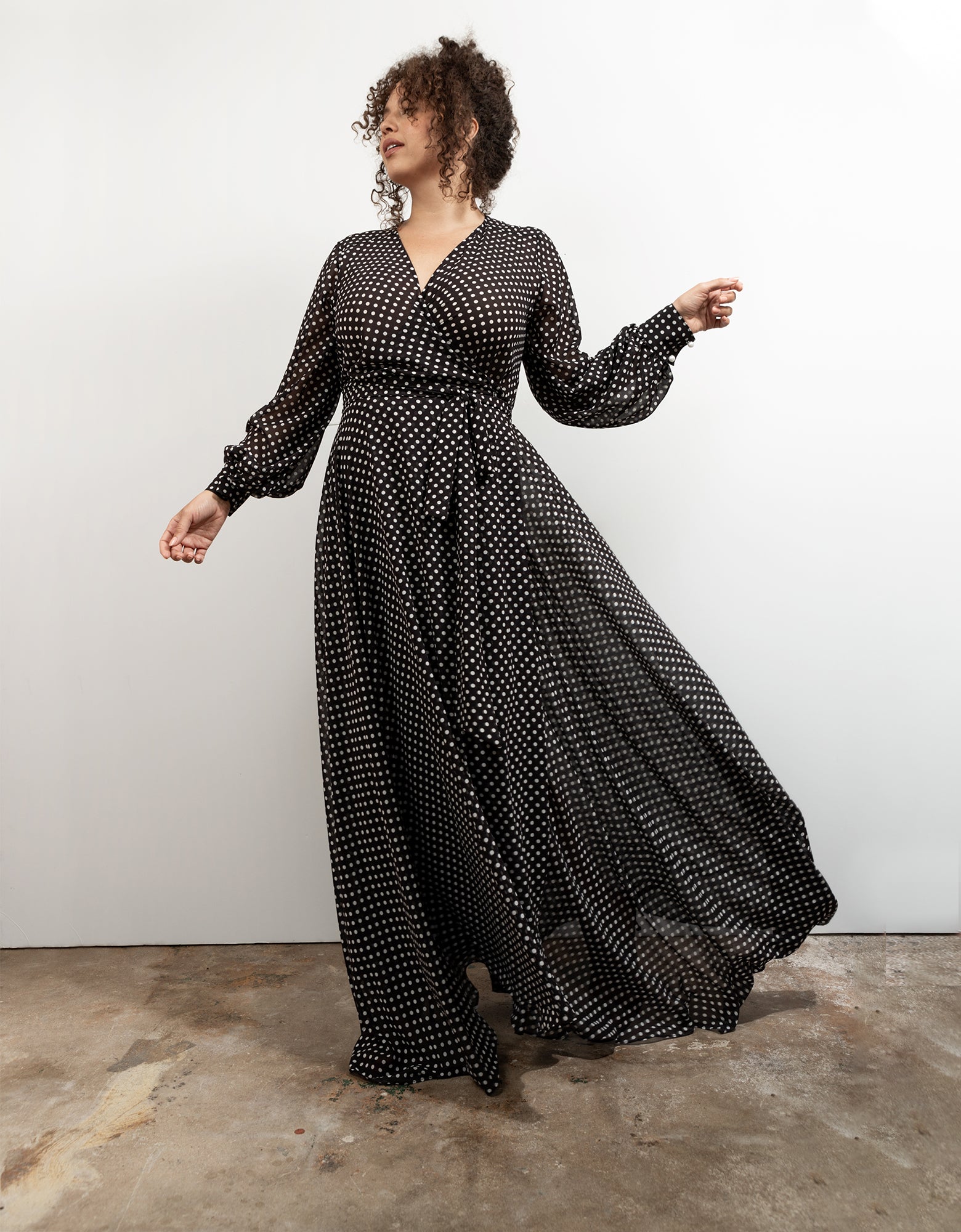 Maxi Wrap Dress  Black White large Polka Dot