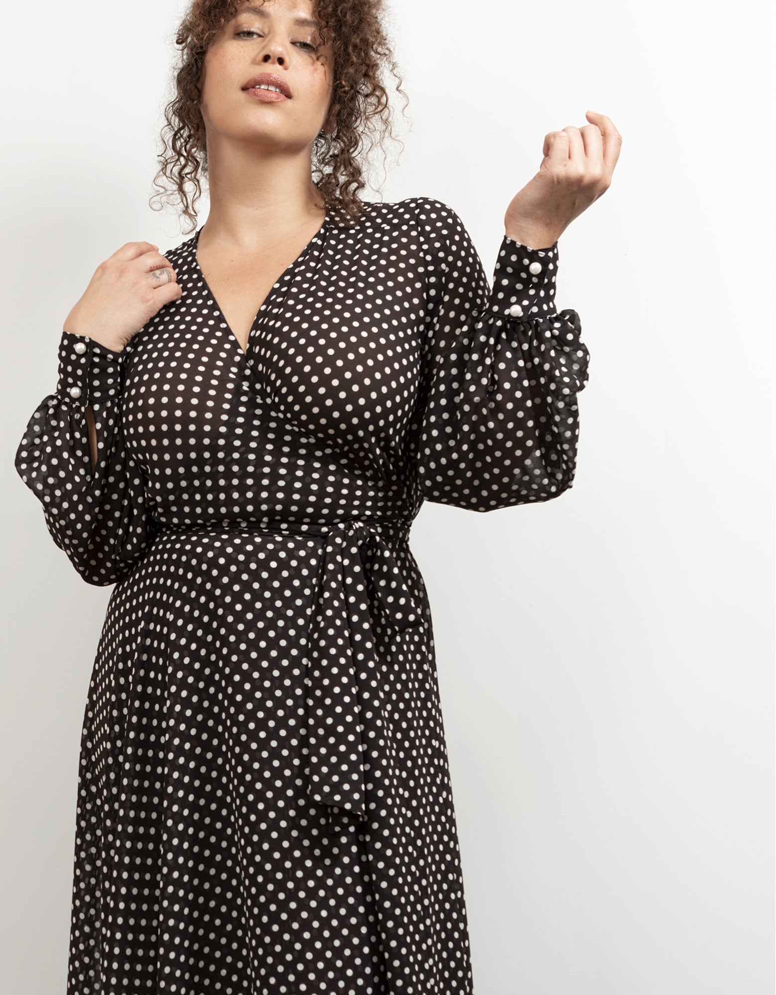 The Maxi Wrap Dress- New Polka Dot Black White