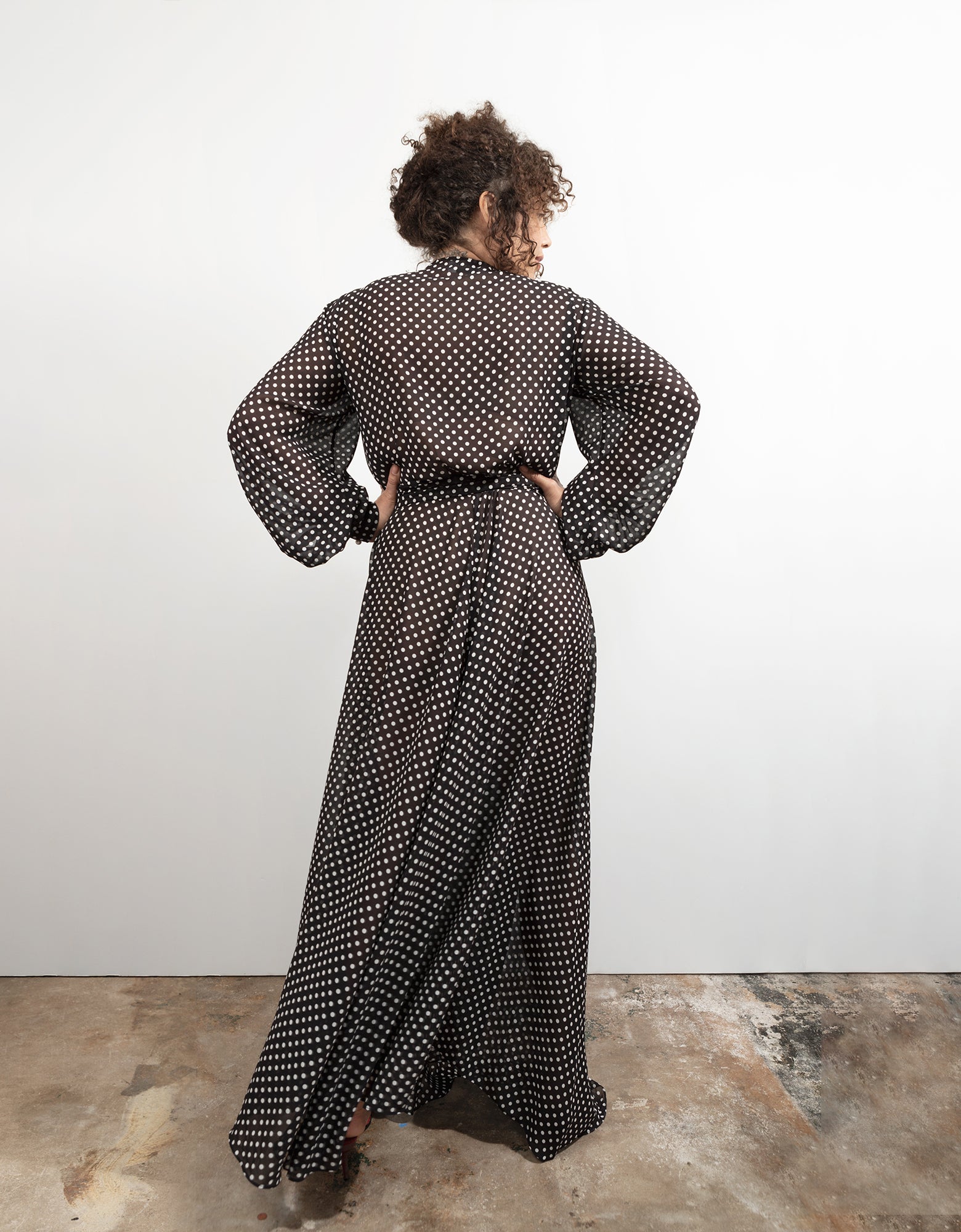 The Maxi Wrap Dress- New Polka Dot Black White