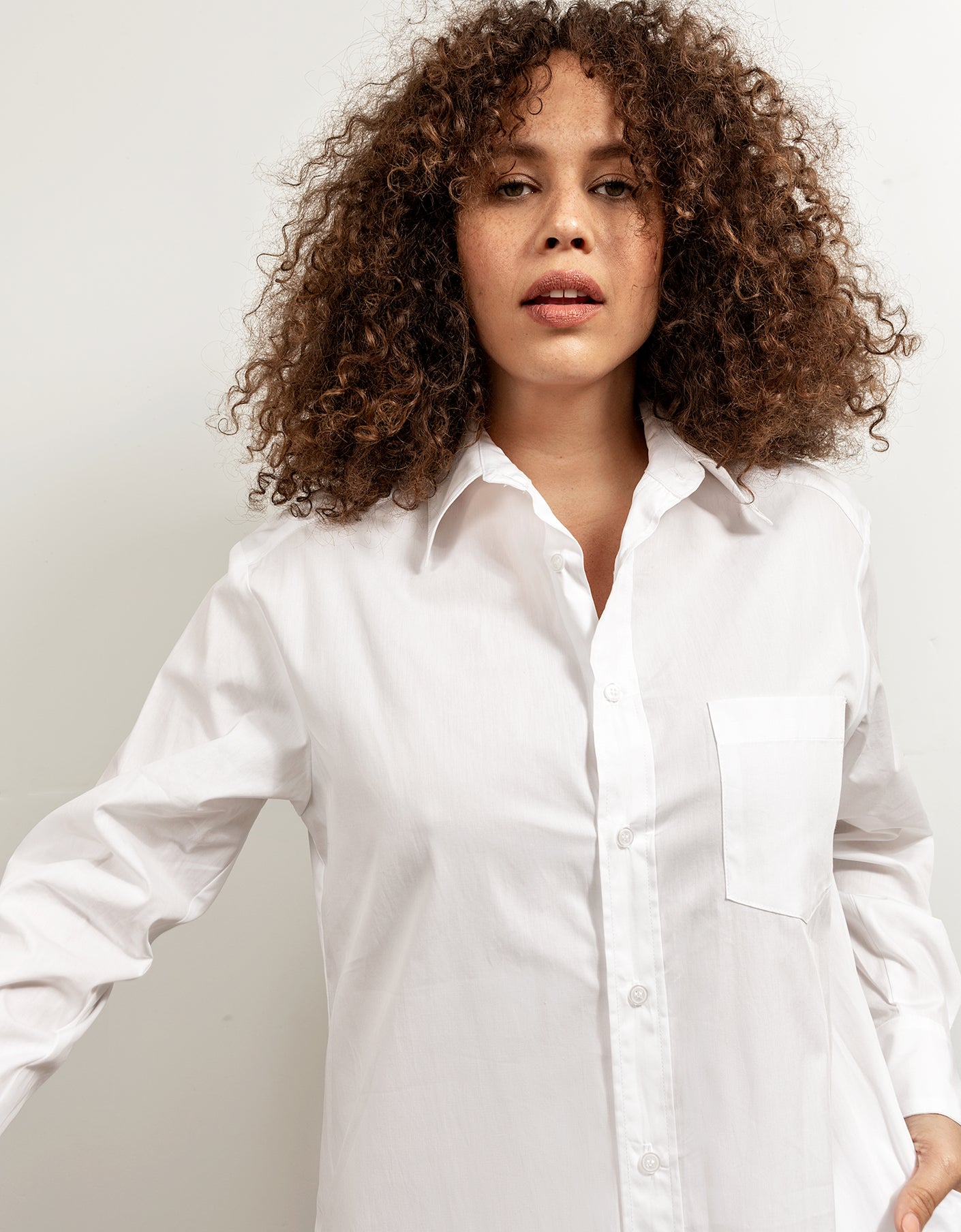 Long Cotton Plus Size button up long sleeves shirtdress in White ...