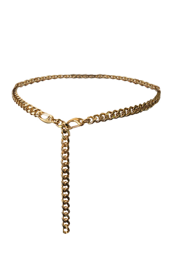Our best-selling Cuban Gold Chain Link is now a Belt!  The solid link Belt is weighted and as lux as the Necklace. A timeless, statement piece with a deep gold shine. Perfect for almost any occasion or your everyday finishing touch to your outfits. with two large lobster claws allowing you to wear as you please.