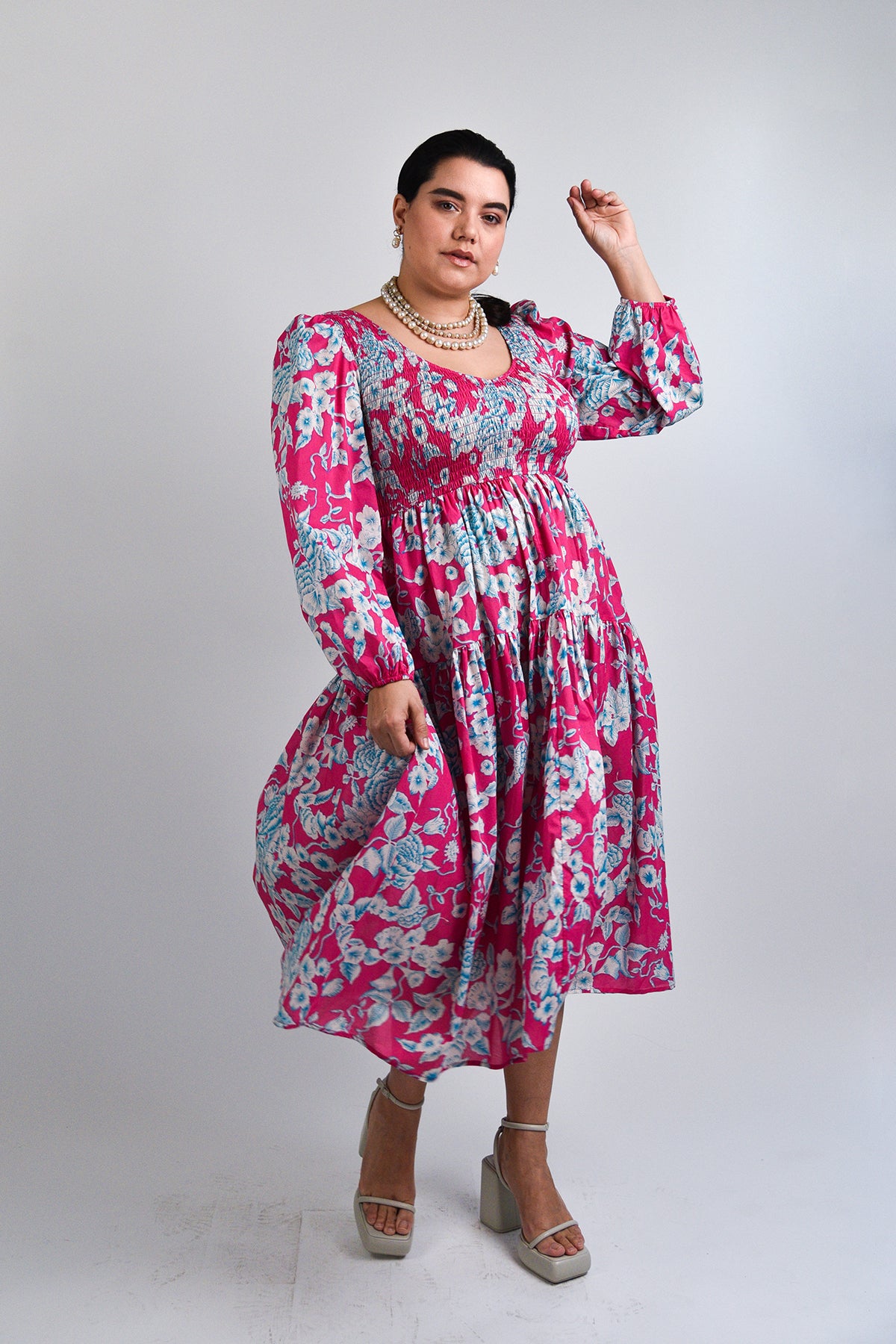 pink floral midi dress- Size Inclusive - Plus Size Dress