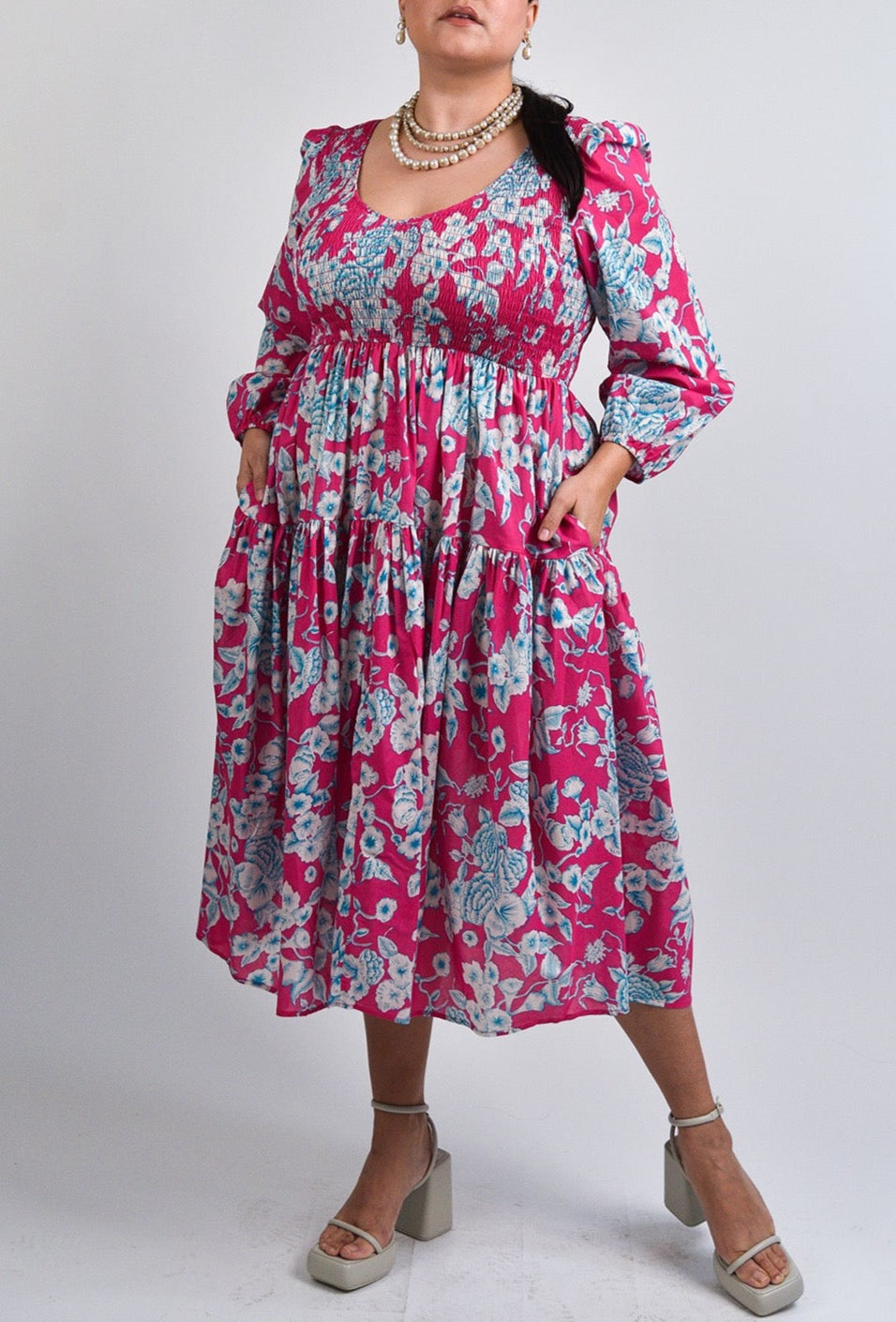 pink floral midi dress- Size Inclusive - Plus Size Dress