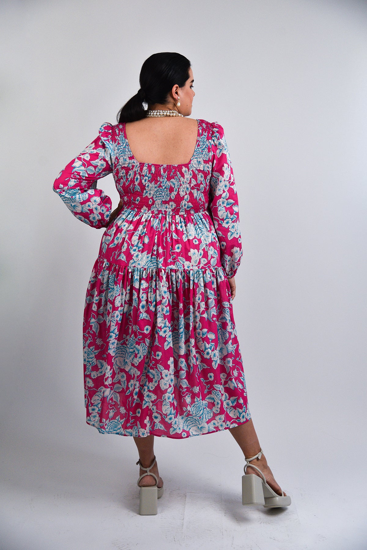 pink floral midi dress- Size Inclusive - Plus Size Dress