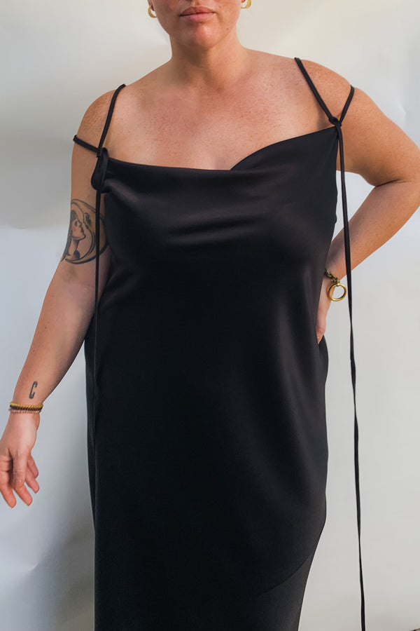 The "Tie Me Up" Bias Slip Dress - So many ways to wear this dress - sustainable wood pulp fabric - Black