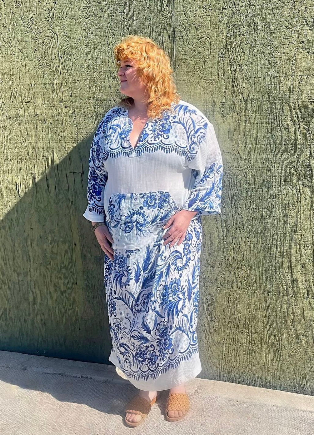 Jallaba Caftan in Cotton Gauze Indigo Motif