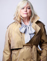 women's double breasted trench coat with belt in Khaki