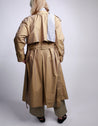 women's double breasted trench coat with belt in Khaki, back 