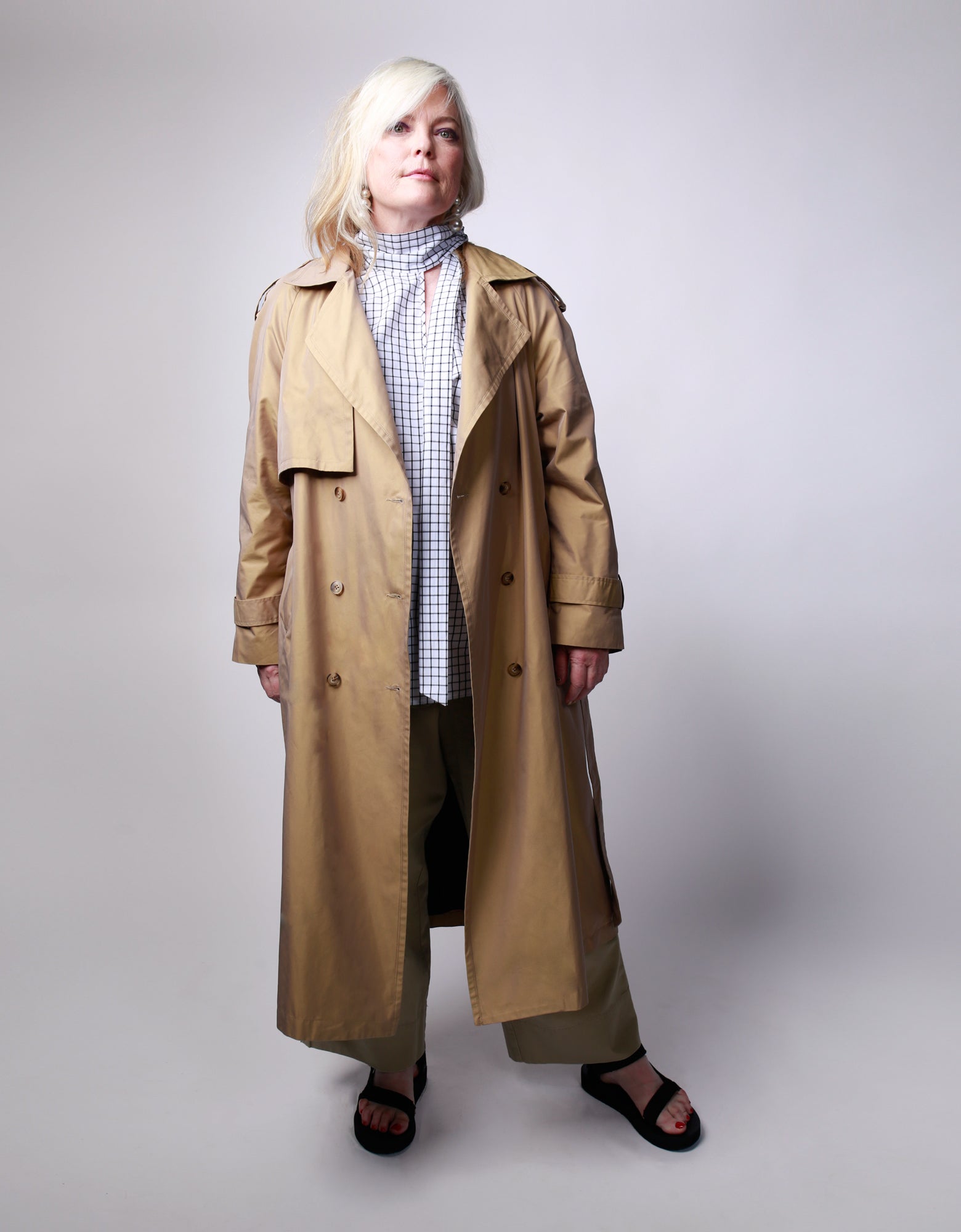 women's plus size double breasted trench coat with belt