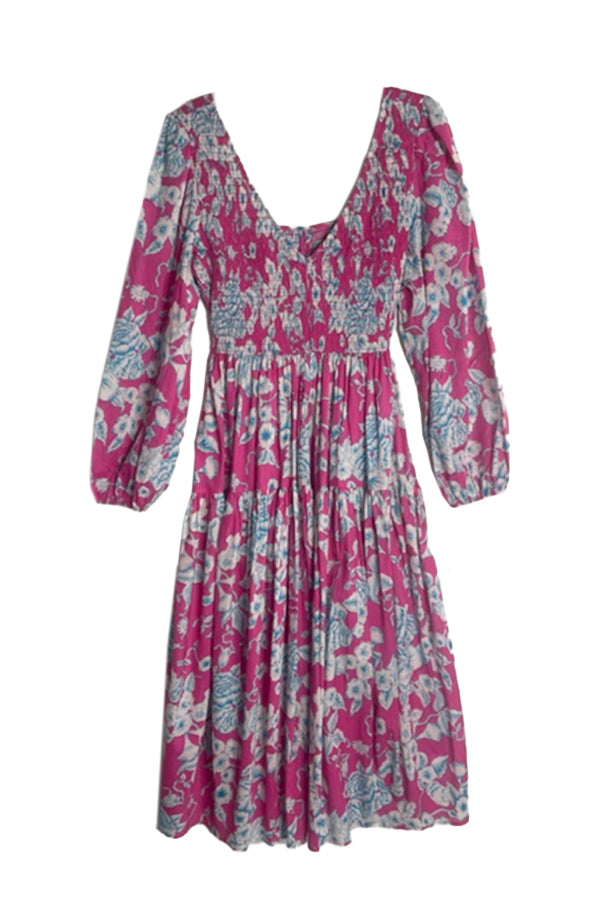 Pink Floral Midi Dress - The Alora