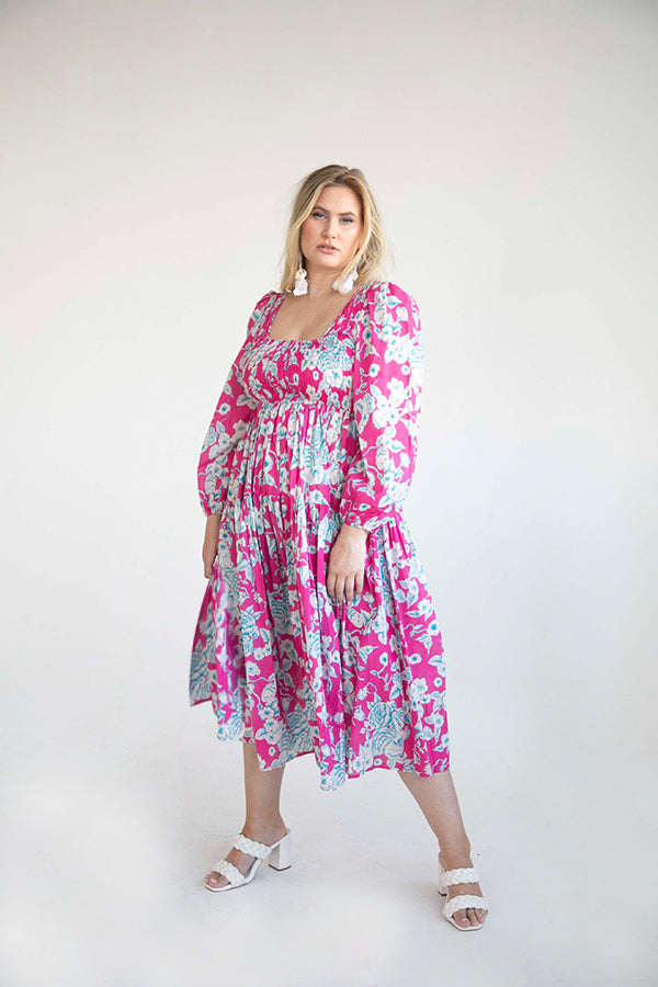 Pink Floral Midi Dress - The Alora