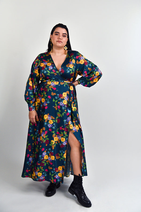 The Maxey Maxi Wrap Dress - Birds and Bees Floral Print - - Size Inclusive - Plus Size Dress
