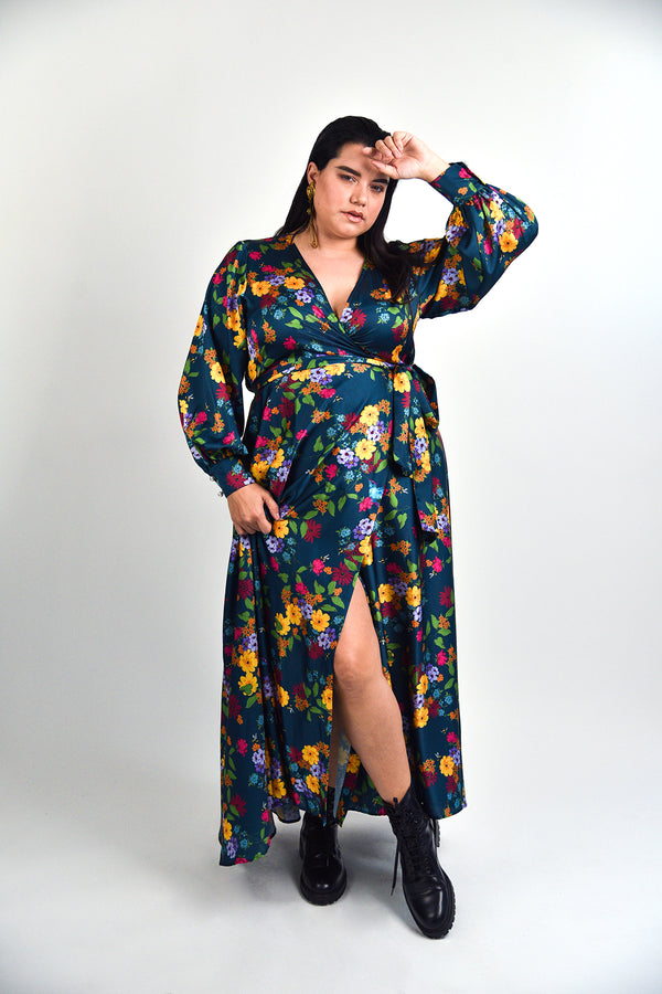 The Maxey Maxi Wrap Dress - Birds and Bees Floral Print -  - Size Inclusive - Plus Size Dress