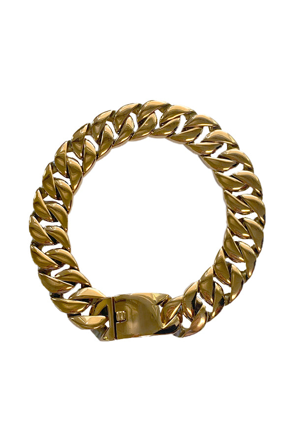 This is the Mac Daddy of Cuban Link necklaces.    A timeless, bold statement piece with a deep gold shine.   A timeless, statement piece with a deep gold shine. Perfect for almost any occasion or your everyday finishing touch to your outfits. measures 22” long 