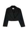 The Crop Blazer is offered here in a rich black. The best Item to update your Fall wardrobe.  Perfect to wear open or closed with inside hidden buttons. 