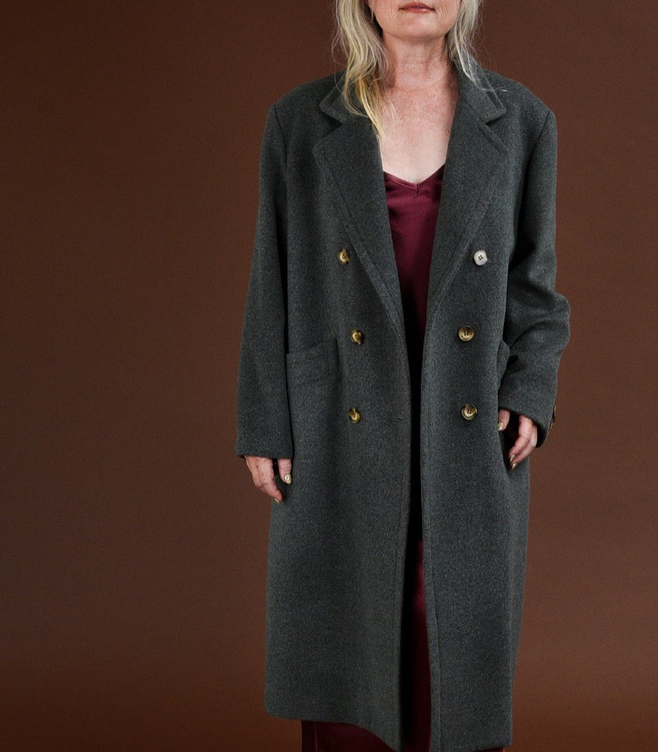 Double Breasted relaxed silhouette Car Coat in Grey..