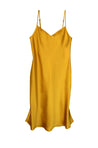 Deep Honey bias cut slip dress.  Fit to perfection, the double ply crepe back satin with v-neckline, adjustable straps, and side slits, that flows over your curves, but never clings. Designed for "The True Majority" sizes 10-22 by BAACAL Cynthia Vincent.