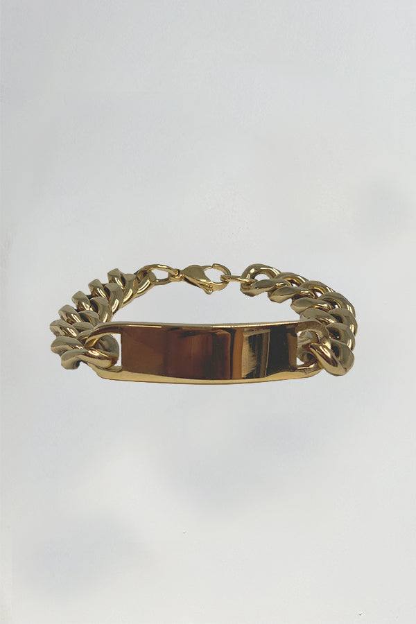 Finally, a Cuban Link ID bracelet that is rich and weighty that fits.  A timeless, bold statement piece with a deep gold shine.   9" in length.  BAACAL