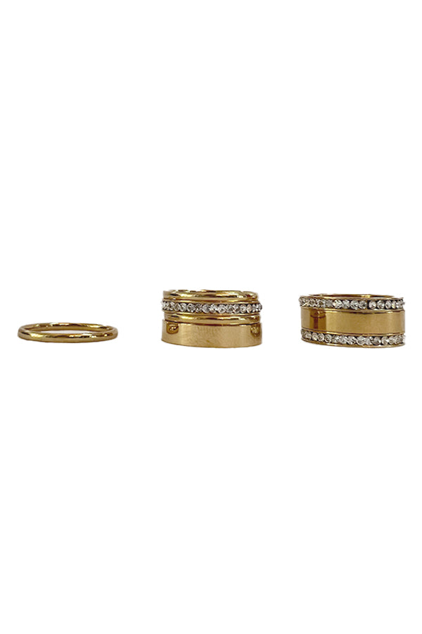 BAACAL Gold Wide Bank Stacking Ring - 8mm - A timeless, stacking piece with a deep gold shine. Perfect to wear alone or stacked.   Perfect for almost any occasion or your everyday finishing touch to your outfits. Shown with other BAACAL rings.
