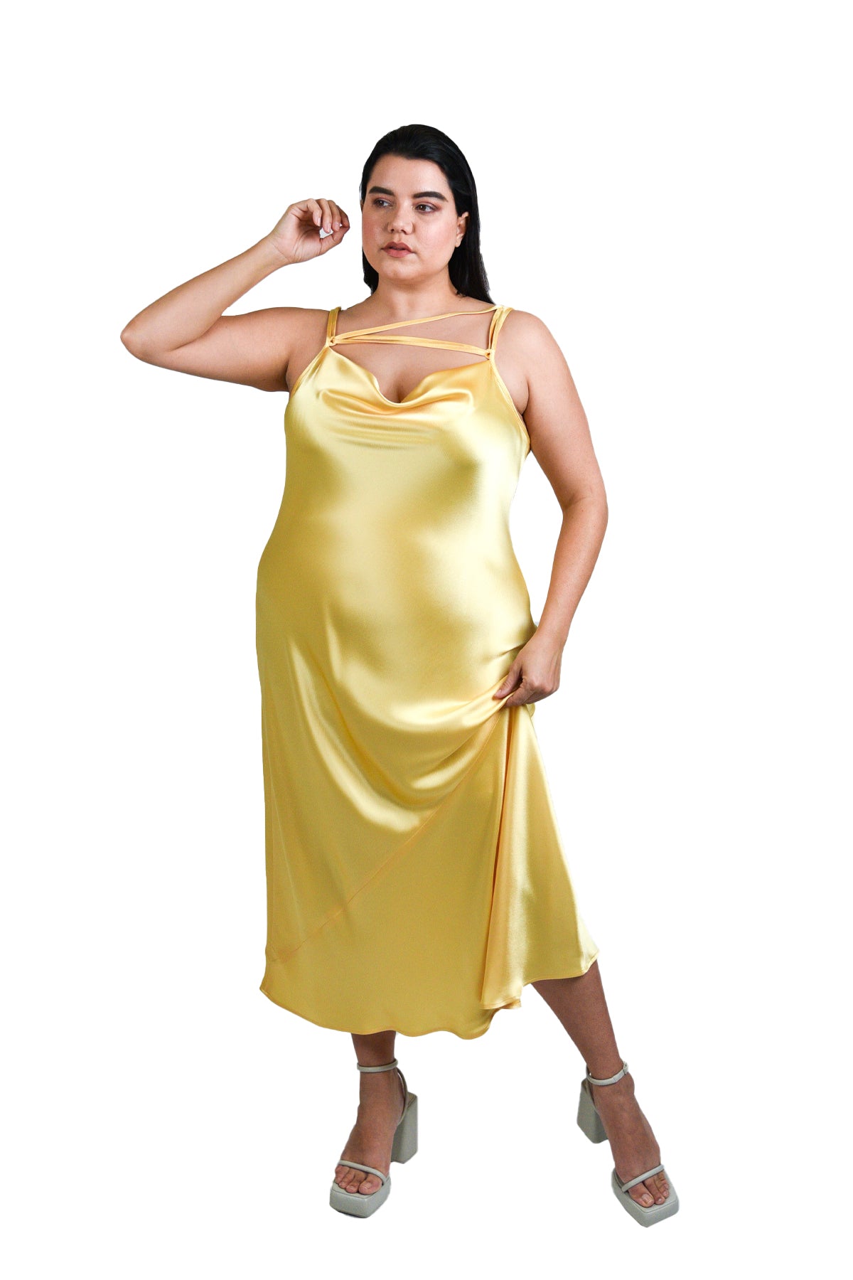 The "Tie Me Up" Bias Slip Dress - Yellow