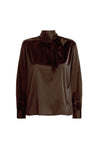 Silk Tie Neck Blouse - Brown